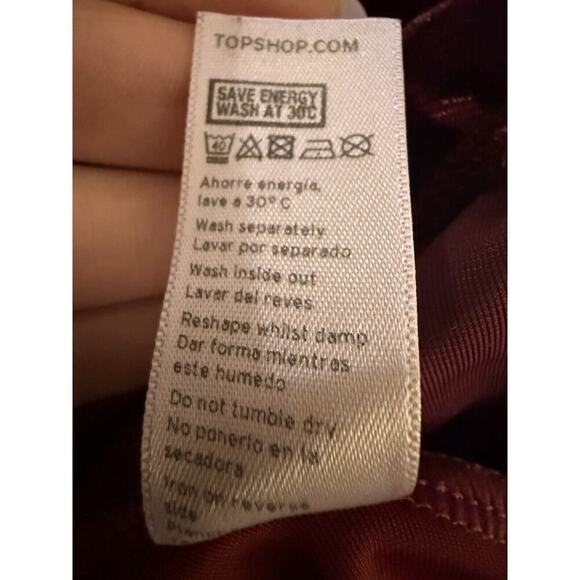 TOPSHOP | Crushed Velvet Skater Mini Sleeveless Dress Burgundy Whimsigoth Size 2 - Picture 7 of 7